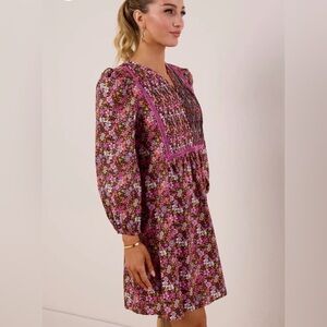 Avara Maribel All over Floral Long Sleeve VNeck Dress Boho Cottagecore Size L